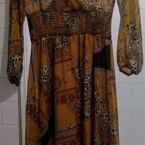 Gold multi print long sleeve Maxi Dress